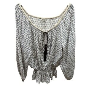 Talitha Women's XS 100% Silk Off the Shoulder Boho Printed‎ Peasant Blouse